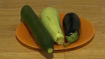 Eggplant, zucchini and cucumber stretch my roomy anal, a wide, open hole in a butt.