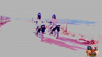 दो नग्न महिलाएं एक मोटरसाइकिल की सवारी कर रही हैं जो पागल है - एलियन फुराको और लोरेनी एक्सोटिका