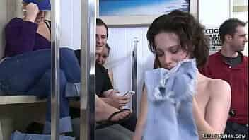 Big cock Astral Dust anal fucks bound brunette babe Nikita Bellucci while mistress Princess Donna Dolore helping him in crowded public laundromat