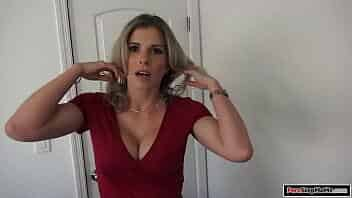 Busty stepmom asks stepson to touch her big tits to know how they feel.He grabs em and gets horny.The milf notices it and sucks his cock and is fucked