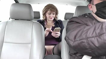 In public under skirt without panties rides in taxi car sexy Milf