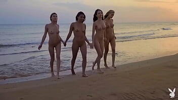 4 playboy girls on the beach