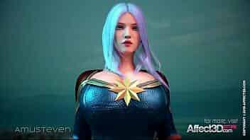 Superhero 3d animation with a big tits beauty