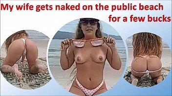 mi esposa se desnuda en la playa pública para un cambio real puta amateur - completa en rojo