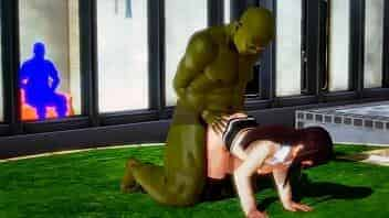 Cute 18 in hentai / ryona act sex with a big fat orc in a public glass garden xxx hot gameplay