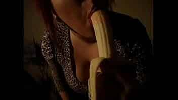 Horny bitch with big lips suck a banana