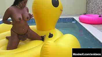 Mega Milf Maxine X, finger fucks her hot Asian love hole while cruising her Cambodian Cunt on a huge inflatable Rubber Ducky! Outdoor Pool Sex! Full Video & Maxine Live @ MaxineX.com!