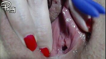 Extreme close-up orgasm selfie video of amateur babe with vibrator on clit