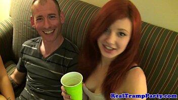 Busty redhead Girl want a cumshot on her boobs from the tranny