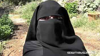 Muslim niqab bitch sucked hard cock of her husband's best friend. Max fucked her wet muslim pussy and ejaculated on her niqab.